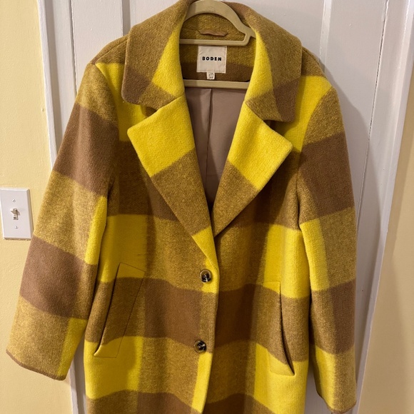 Boden Winter Wool Blend Coat - Yellow and Brown Plaid US 16/18 (UK20) - Picture 1 of 8